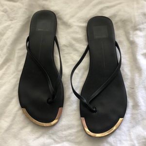 Black sandals cute gold toe